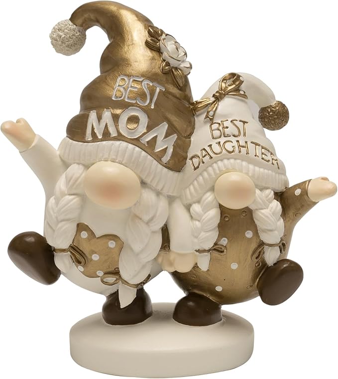 Mothers Day Gnome Figurines, Gold Resin Best Mom Daughter Gnome Decor, Cute Small Statue Birthday Gifts for Mom, Indoor Table Top Centerpieces Shelf Desk Tiered Tray Mantel Home Decorations