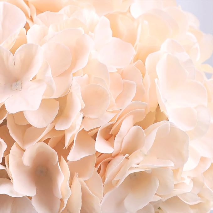 AVIVIHO 65pcs Fake Flowers Champagne Hydrangea Artificial Flowers Bulk (Not Squished, No Steaming Need) Silk Flowers with Stems for Wedding Decor,Home,Baby Shower,Table Centerpieces Decoration