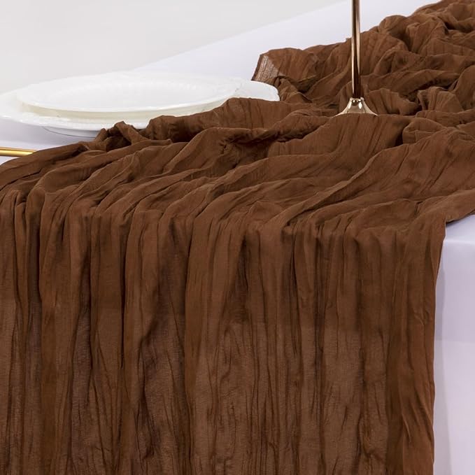 Socomi 6pcs Brown Coffee Easter Spring Cheesecloth Table Runner Boho Rustic Gauze 120 inch 10FT Cheese Cloth Runner for Wedding Party Baby Shower Birthday Home Decor Holiday Decorations