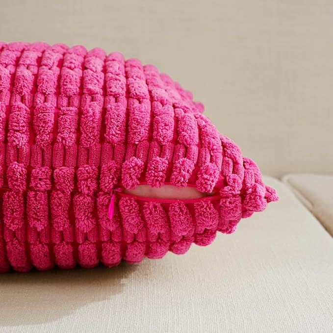 Fancy Homi 4 Packs Decorative Throw Pillow Covers for Living Room Couch Bed, Modern Farmhouse Boho Home Décor Accent Cushion Case, 20" x 20" (Pack of 4), Hot Pink