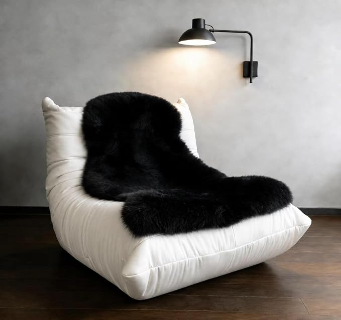 Sheepskin Rug, Fluffy Shaggy Area Rug, Super Soft 24‘’ x 36‘’ Sheepskin Hair Rug, Plush Rug, Decorative Rugs for Bedroom, Children's Room, Living Room (Inky Black, 24" x 36")