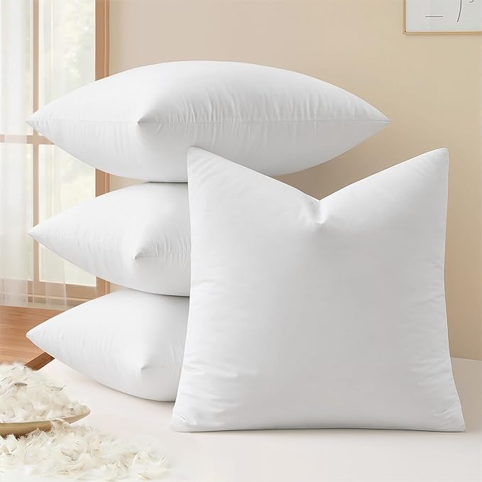 MIULEE Pack of 4 22x22 Pillow Inserts, Premium Feather and Down Decorative Throw Pillows, Fluffy and Choppable, Cotton Fabric for Sofa Bed Couch