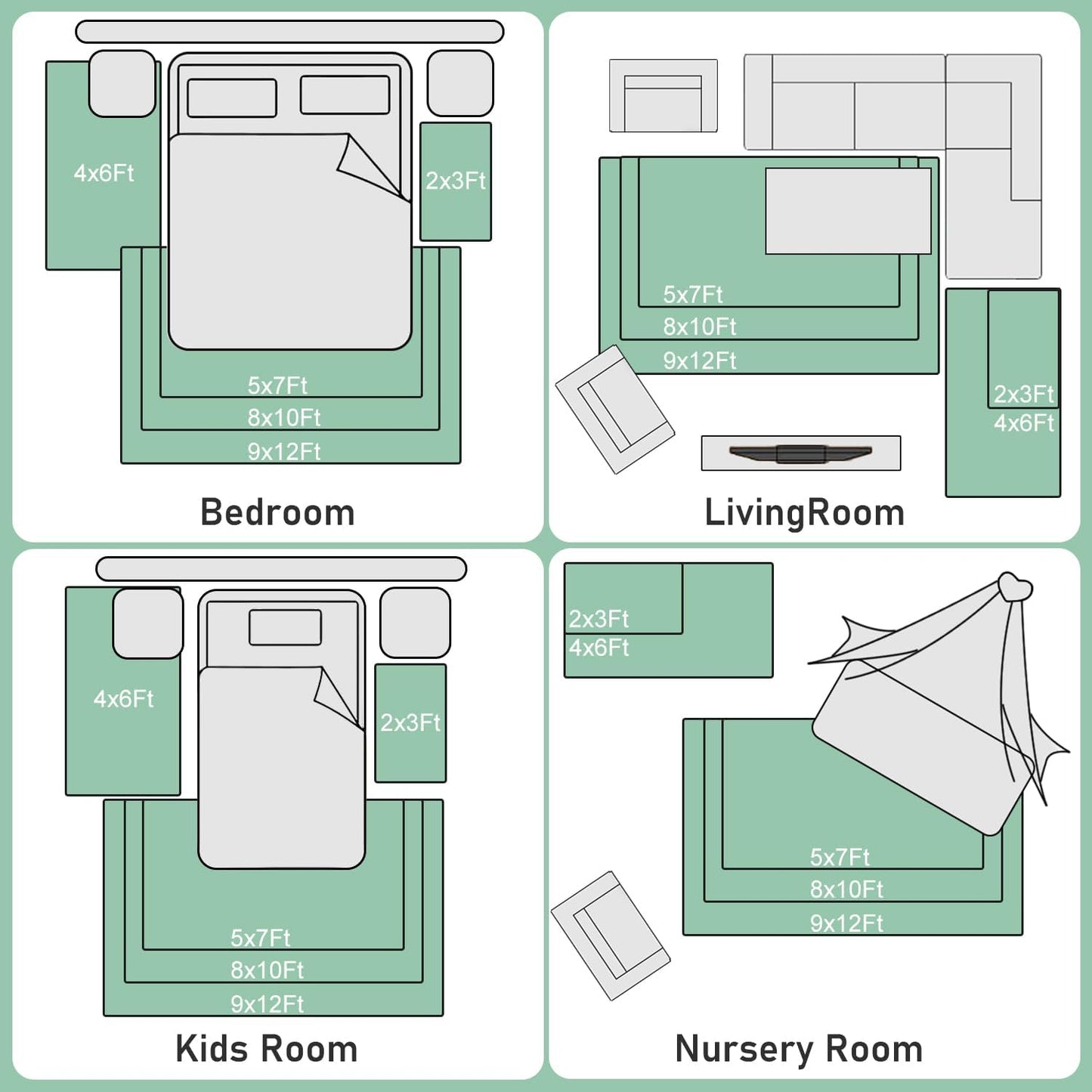 Rezutan Modern Shaggy Area Rug - Super Soft Fluffy Non-Slip Living Room Bedroom Rug for Kids Nursery, Classroom, Bedside Decor, Blackish Green, 2 X 6 Feet