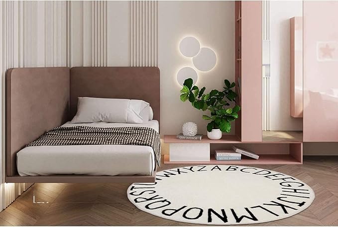 Topotdor Round Kids Play Rug Alphabet Nursery Area Rug Extra Large Soft Crawling Play Mat for Children Toddlers Bedroom (63 inch, White)