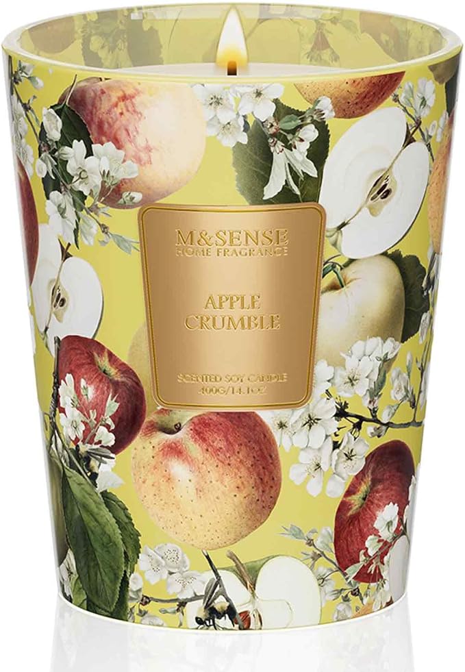 M&SENSE Apple Crumble Soy Candle, 14.1oz, Autumn Baking Thanksgiving Gifts | 60H Long Burn, Non-Toxic, Host Gift, Cozy Kitchen, Stress Relief, Relaxation, Harvest Home Fragrance
