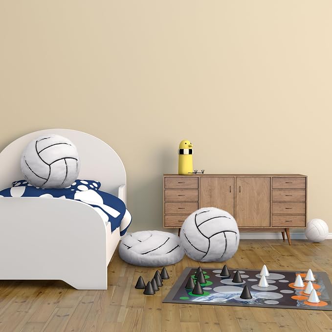 Gerrii 4 Pcs Sports Throw Pillows Basketball Softball Football Soccer Volleyball Tennis Pillow Fluffy Stuffed Plush Cushion Gift for Senior Night Home Bedroom Decor Birthday Present (Volleyball)