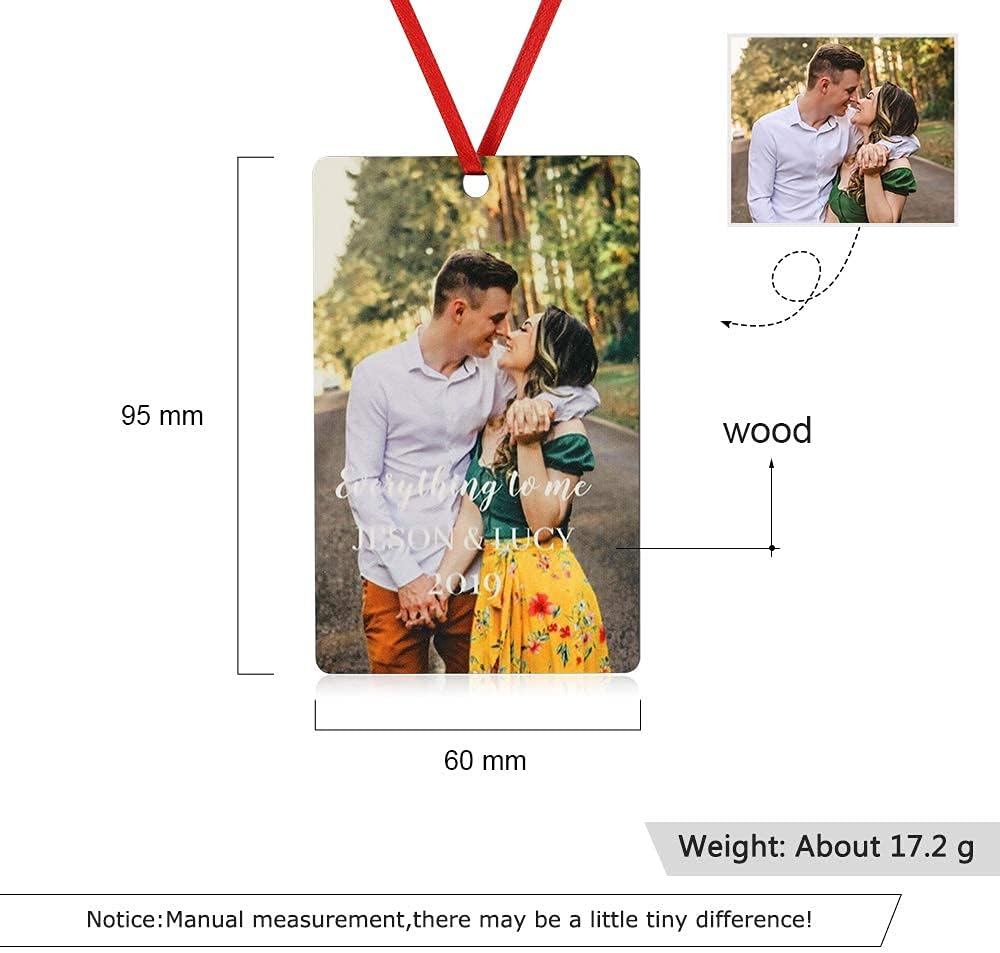 Gemszoo Personalized Picture Christmas Ornament, Custom Double Sided Photo Text Wooden Hanging Xmas Tree Keepsake Pendant Decoration Gift for Family (1, Vertical Rectangle)
