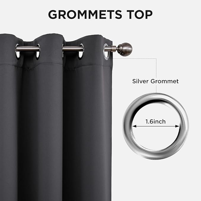 Joydeco Blackout Curtains 108 Inches Long 1 Panel, Thermal Insulated Long Curtains& Drapes 1 Piece, Room Darkening Grommet Drapes for Living Room Bedroom Window (W70 x L108 Inch, Dark Grey)