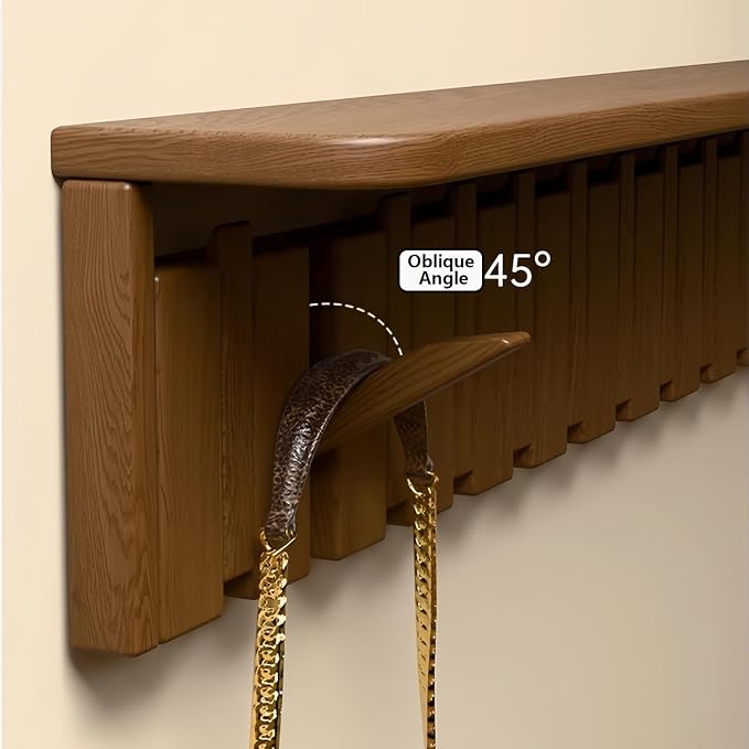 Wall Mounted Coat RackHooks Piano Key Hangers Natural Solid Wood Hanger Non-Woven Fabric Clothes Hangers for Closet, Kitchen, Bedroom, Bathroom, Entryway (Tray-Walnut, 8 Hooks)