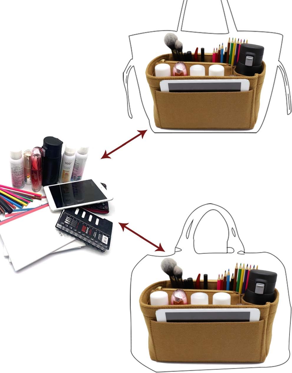 LEXSION Felt Purse Bag Organizer Insert with zipper Bag Tote Shaper Fit Speedy Neverful PM MM