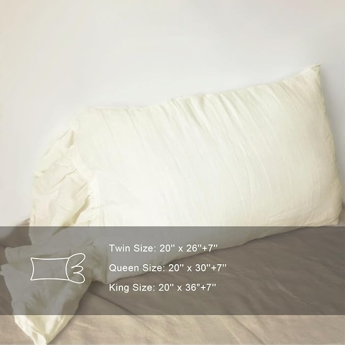 Ruffles Linen Pillowcase, 100% French Linen Pillow Cover, 20x30'' Queen Size Shabby Chic Ivory Pillow Shams, with Envelope Closure (Queen, Ivory, 1 PCS)