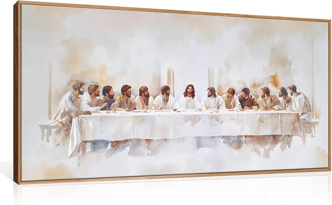 KAIRNE Jesus Last Supper Framed Canvas Wall Art Set, Christian Twelve Apostle Wall Decor, Bible Renaissance wall Painting, Religious Picture Art Print for Living Room, Bedroom, Church-40 x20 x1