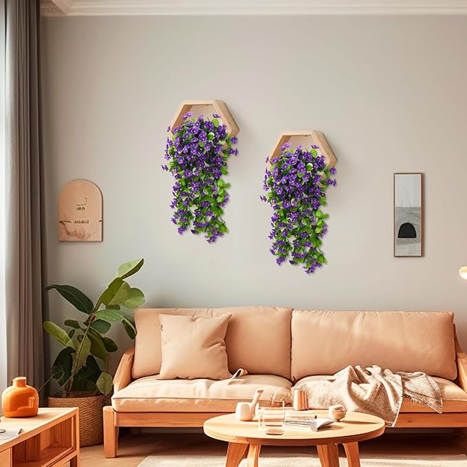 ZFProcess 2PCS Artificial Hanging Flowers, Fake Hanging Plants Violet Vines UV Resistant for Wall Home Room Garden Wedding Indoor Outdoor Spring Summer Decoration(Purple)