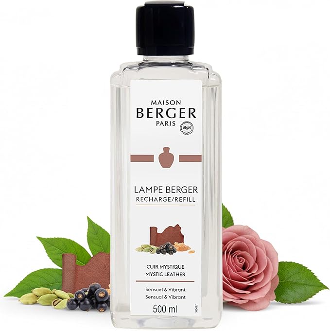 MAISON BERGER Mystic Leather Lampe Berger Refill, 500 ml (16.9 fl oz), 2-in-1 Catalytic System, Neutralizes Odors and Diffuses Fragrance, Blackberries, Cardamom, Incense, Rose, Cumin, Made in France