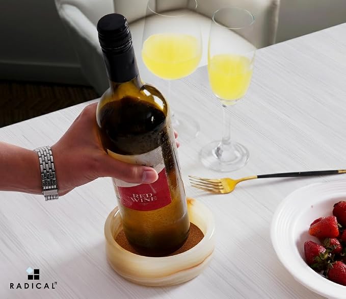 Radicaln Marble Wine Coasters 5.5" Inches White Onyx Wine Bottle Coasters for Home Bar, Ideal Absorbent Cork Holder for Champagne Bottle & Dining Room