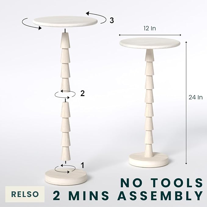 Relso Sakala Solid Mango Wood Drink Table - 24" High, Stylish Pedestal Design, Versatile End Table for Living Room, Bedroom, Nightstand, Compact Plant Holder, Modern Minimalist, Indoor Outdoor Use