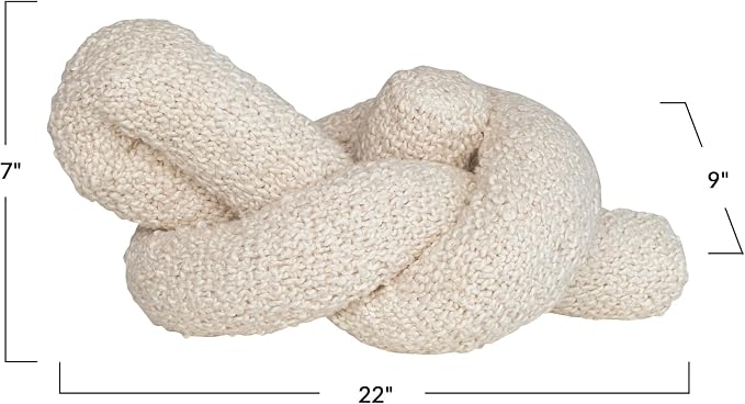 22 Inches Woven Cotton Bouclé Knot Design Pillow, Cream