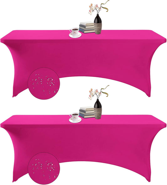 2Pack Spandex Waterproof Table Covers 8ft，Spandex 8ft Waterproof Table Cover for Party,Wedding, Banquet, and Events(Fuchsia)