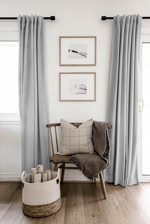100% Blackout Shield Linen Blackout Curtains for Bedroom 90 Inches Long, Back Tab/Rod Pocket Living Room Drapes, Thermal Insulated Blackout Curtains 2 Panels Set, 50" W x 90" L, Grey