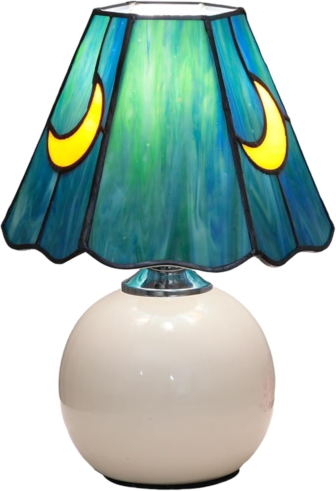 Tiffany Style Moon Mushroom Stained Glass Table Lamp Sea Blue Small Table Lamp Bedroom Bedside lamp Living Room Dining Room Office Decoration Desk lamp Home Decoration Creative Gift Scene Prop
