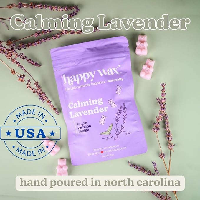 Happy Wax Lavender Lovers Collection Scented Natural, Non Toxic Soy Wax Melts – 6 Total Oz. - Includes: Lavender Cactus, Lavender Chamomile and Calming Lavender