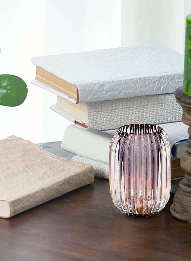 Serene Spaces Living Smoke Grey Optical Glass Votive Holder, Perfect for Weddings and Home Décor, 5" Tall and 3.5" Diameter