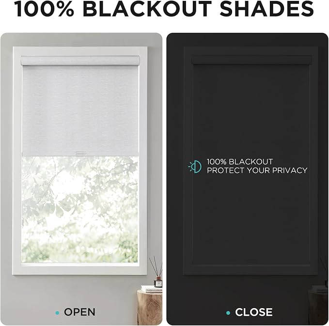 Joydeco Natural Woven Roller Shades for Indoor Windows, Cordless Blackout Blinds with Curved Valance, Thermal Insulated UV Protection Privacy Window Shades for Home and Office (Grey,27" W x 64" H)