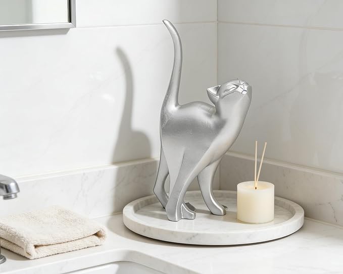 Silver Cat Statue Modern Abstract, Home Office Shelf Decor, 7-Inch Vibrant Assorted Colors, Easy to Match Any Decor Style