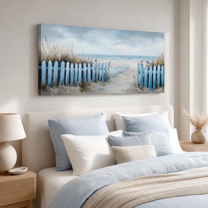 Wall Art for Living Room Large Beach Oil Painting Ocean Sea Bird Seagull Canvas Artwork Framed Ocean Themed Artwork Seascape Coastal Picture for Office Bedroom Decor 58x28in