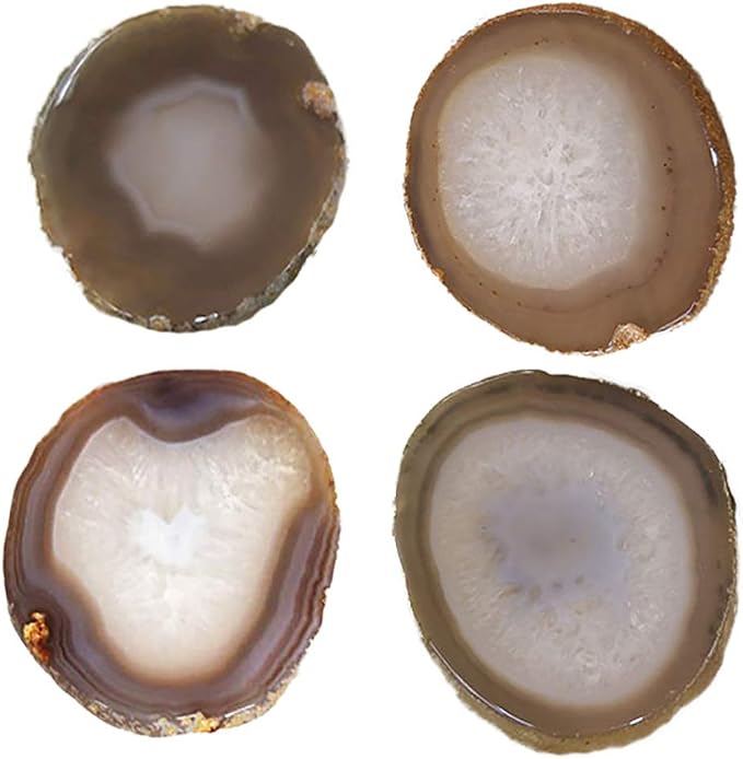 JIC Gem Natural Sliced Agate Coaster with Rubber Bumper Set of 4 (3.5-4", Natural)