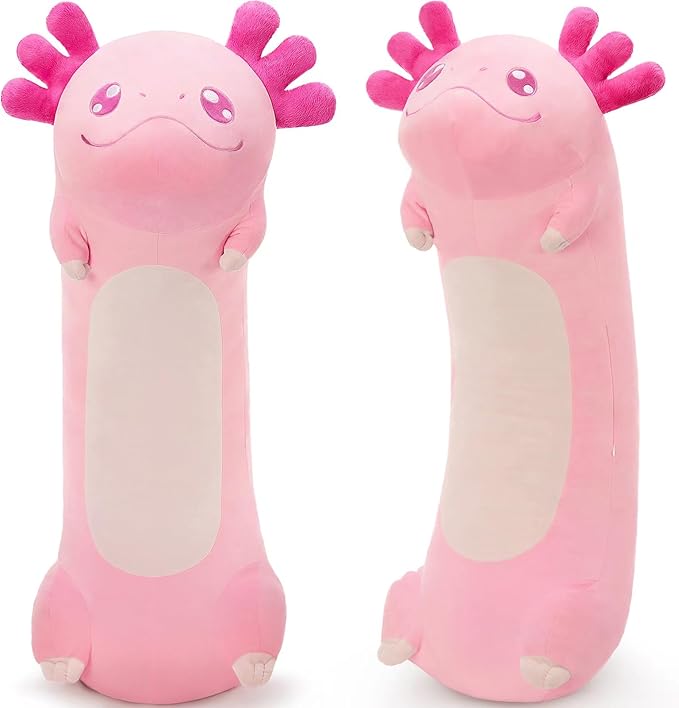 Tezituor Long Axolotl Plush Body Pillow, 39.5 Inches Giant Pink Axolotl Stuffed Animal Soft Hugging Pillow Big Salamander Toys for Girls Kids Birthday Gifts