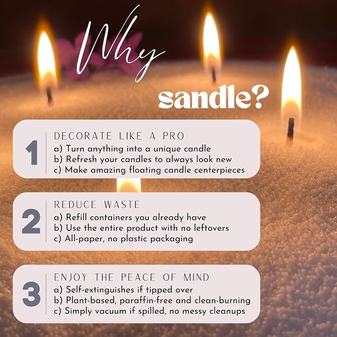 Sandle by Foton Pearled Candle – Multi-Pack (2 x 10oz) – Black Unscented, Non-Toxic, Luxury & Long-Lasting Candle Sand Wax up to 120 Hours – with 15 Wicks Each Pack