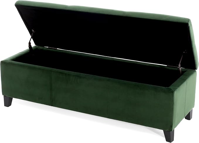 Christopher Knight Home Glouster Upholstered Storage Ottoman Bench, Forest Green Velvet, Matte Black