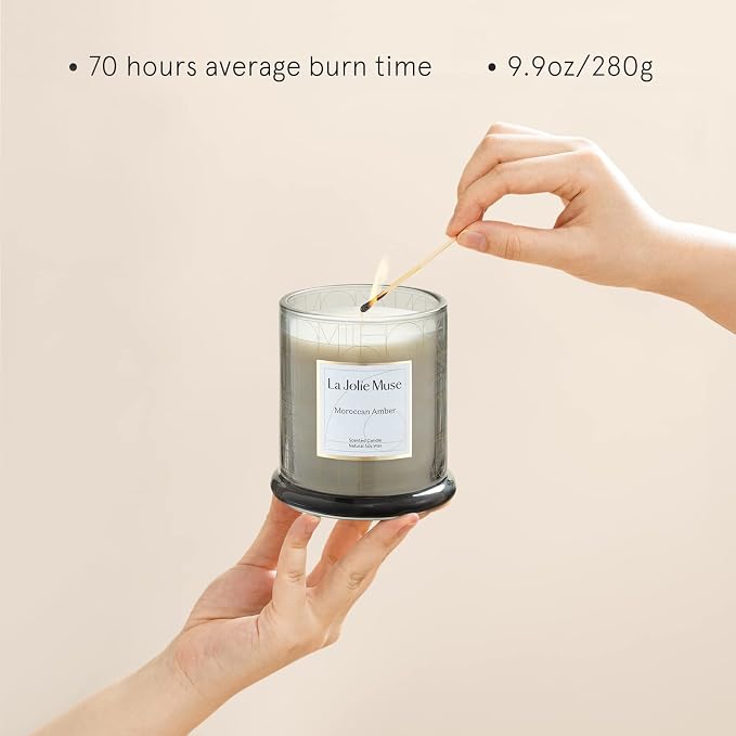 LA JOLIE MUSE Moroccan Amber Candle, Luxury Candle Gift with Gift Box, Candle Gift for Men & Women, Natural Soy Candle, 70 Hours Burning Time, House Warming Gift