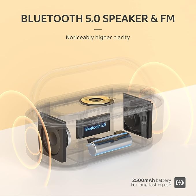 COLSUR Bluetooth Speaker Alarm Clock with Wireless Charger, FM Radio, Adjustable LED Night Light, 6 in 1 Bedroom Portable Speaker 2500mAh, Phone Stand for Bedside, Home, Office, Gift (Wood)