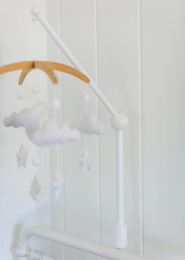 Baby Crib Mobile Arm Wooden Holder - Baby Mobile Hanger for Crib (31 inch, 100% Natural Beech Wood) Strong Anti Slip - Nursery Decor & Gift Accessories (White)