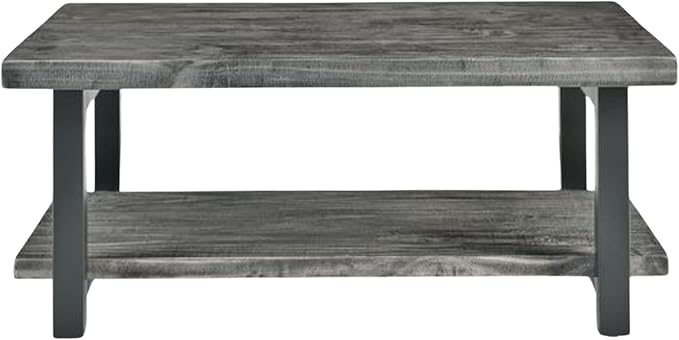 Alaterre Furniture Pomona Solid Wood Coffee Table, Slate Grey, 42” | Rectangular Center Table with Storage Shelf and Metal Legs, Rustic Industrial Farmhouse Living Room Furniture
