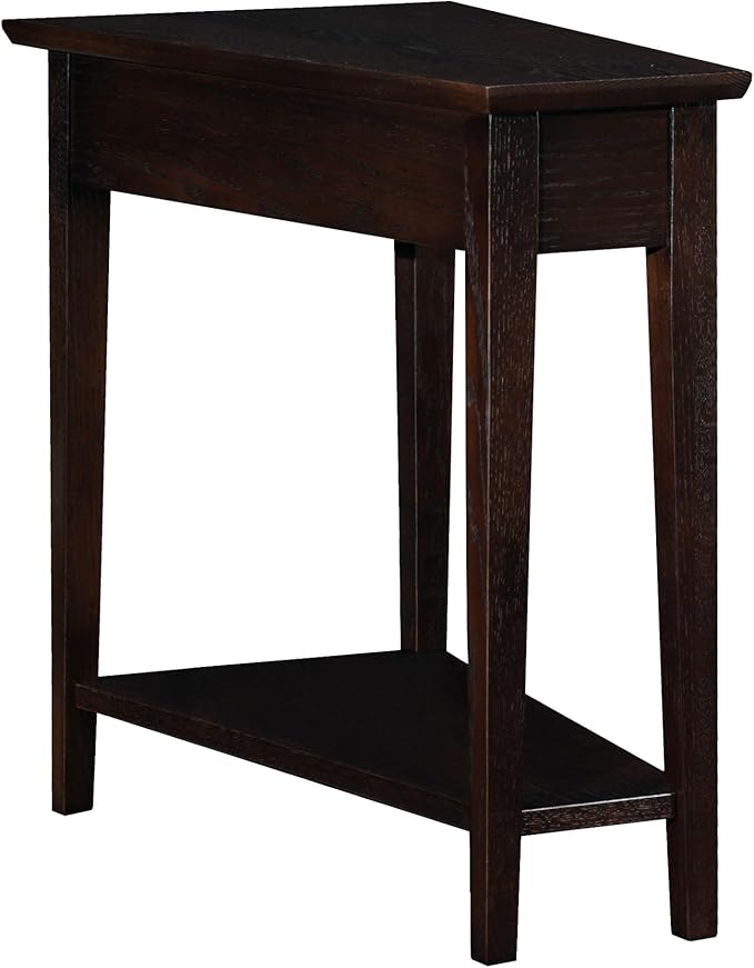 Leick Home Teegan End Table, Solid Wood, Wedge Shape, with Shelf, for Living Room and Small Spaces, Chocolate Oak, 10074-CH