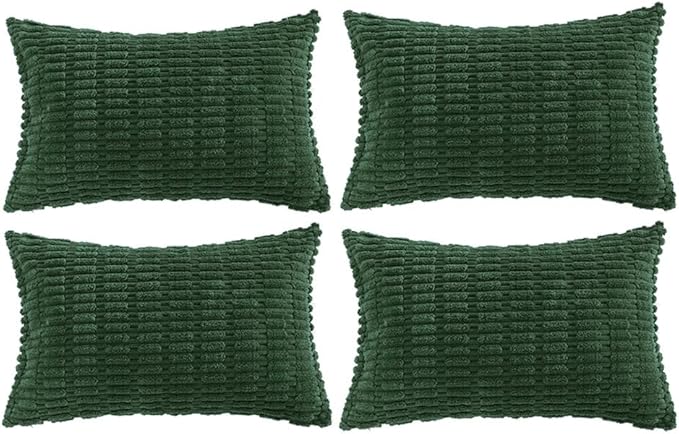 Fancy Homi 4 Packs Decorative Throw Pillow Covers for Living Room Couch Bed, Modern Farmhouse Boho Home Décor Accent Cushion Case, 20" x 12" (Pack of 4), Dark Green