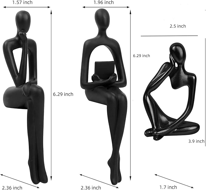 Prettidecor Home Decor Thinker Statue Accents, Set of 3 Thinker Sculptures Office Decor Modern Abstract Resin Decoration on Shelf Table Desk for Living Room Office Bedroom (Small Black)