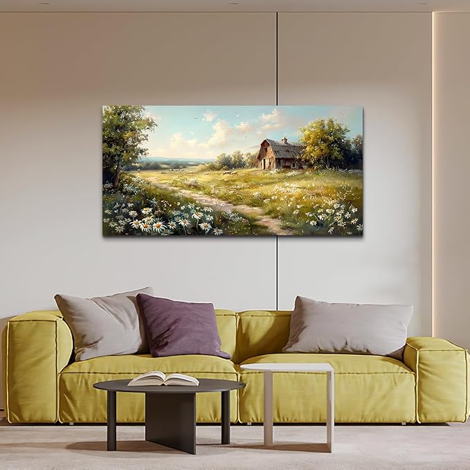 KELIYUAN Canvas Wall Art For Living Room Farmhouse Wall Decor For Bedroom Office Wall Decoration Vintage Country Field Landscape Painting Framed Prints Pictures Artwork Room Home Decor 20"x40"
