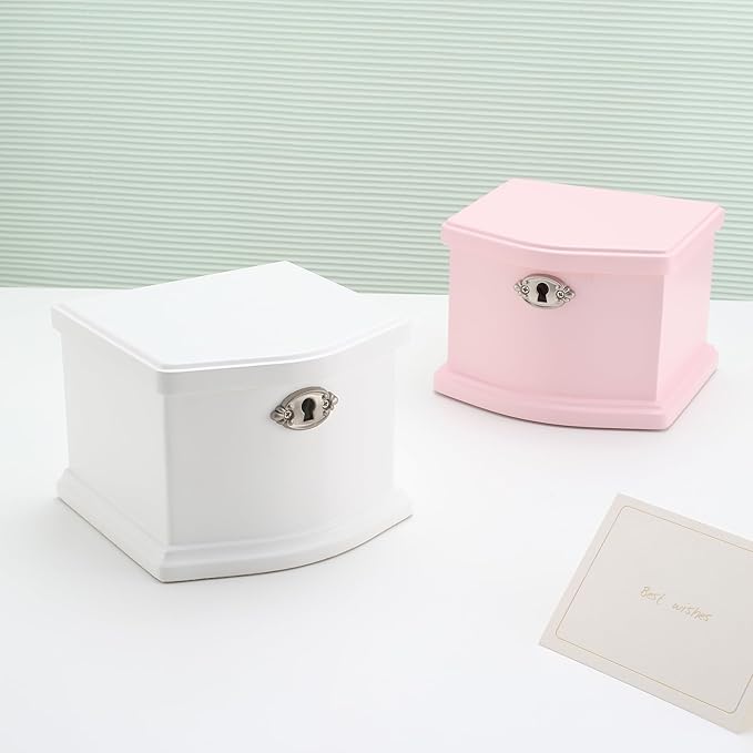 Small White Wooden Ballerina Musical Jewelry Box with Mirror and Lock for Girls，Kid's Jewelry Storage Music Box, Gift for Christmas,New Year, Birthday
