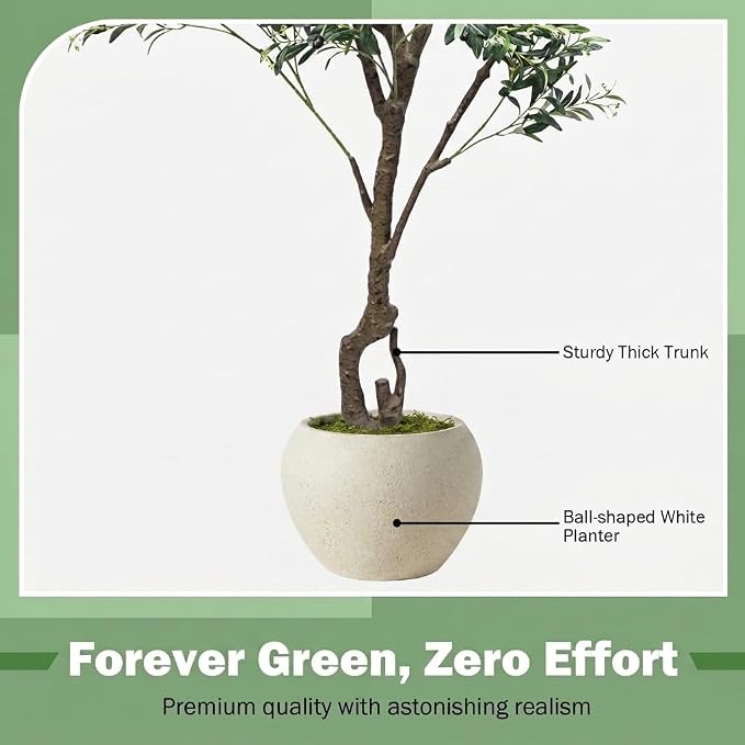 Caxchiling Large Artificial Olive Tree 7FT, Indoor Outdoor Faux Tall Tree | Natural Trunk with Olive Fruits and Buds in White Planter for Home Office Living Room