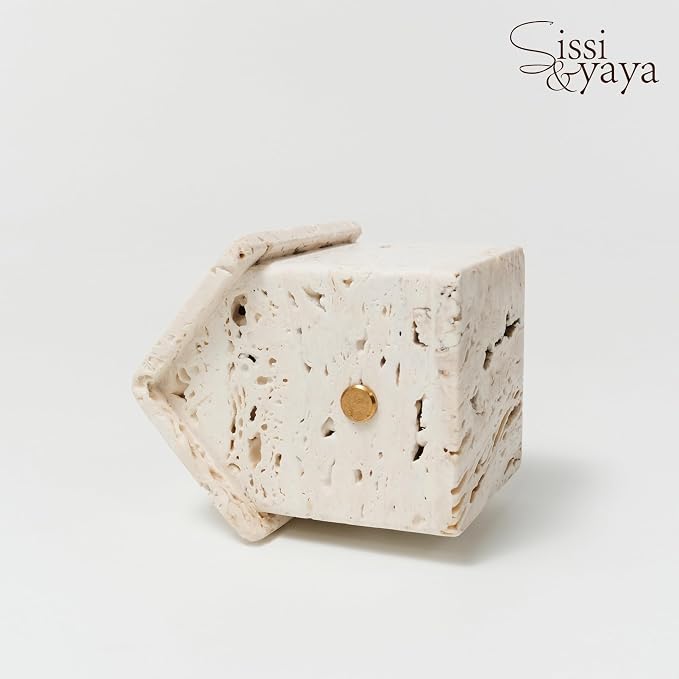 Sissi & yaya Marble Mood Light, Three Color Dimmable LED Accent Light, Natural Quality Travertine, Nightstand and Home Decor, Holiday Gift, Special Occasion. (Small Warm Room - Large)
