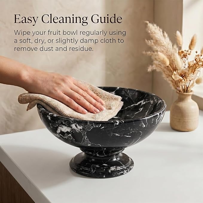 Radicaln Marble Fruit Bowl For Kitchen Counter 10" Inches Black Handmade Decorative Bowl For Kitchen Table, Ideal Key Holder, Candy Dish and Marble Pedestal Bowl