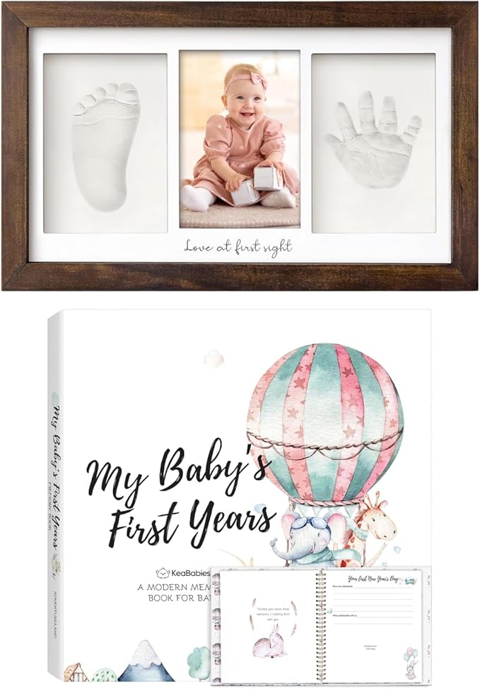 KeaBabies Baby Hand and Footprint Kit and First 5 Years Baby Memory Book Journal - Baby Prints Duo Photo Frame for Newborn - 90 Pages Hardcover First Year Keepsake Milestone Baby Book for Boys, Girls