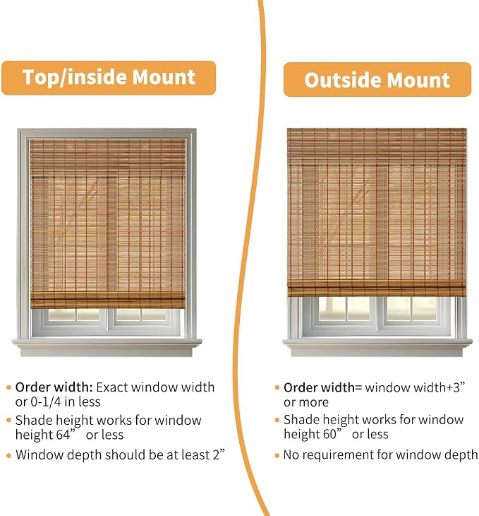 SMONTER Bamboo Roman Shades for Windows-Cordless Wooden Woven Blinds Light Filtering Bamboo Roll up Shades UV Protection and Easy Set up for Door and Countryhouse, 22" W x 64" H, Deer
