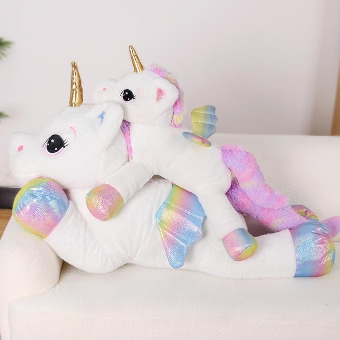 FFxiong 24 Inch Big Unicorn Stuffed Animal Plush Toy Pillow, Cute Soft Giant Unicorn with Rainbow Wings Large Doll, Gift for Children Girls Boys Kids Valentine Birthday Christmas