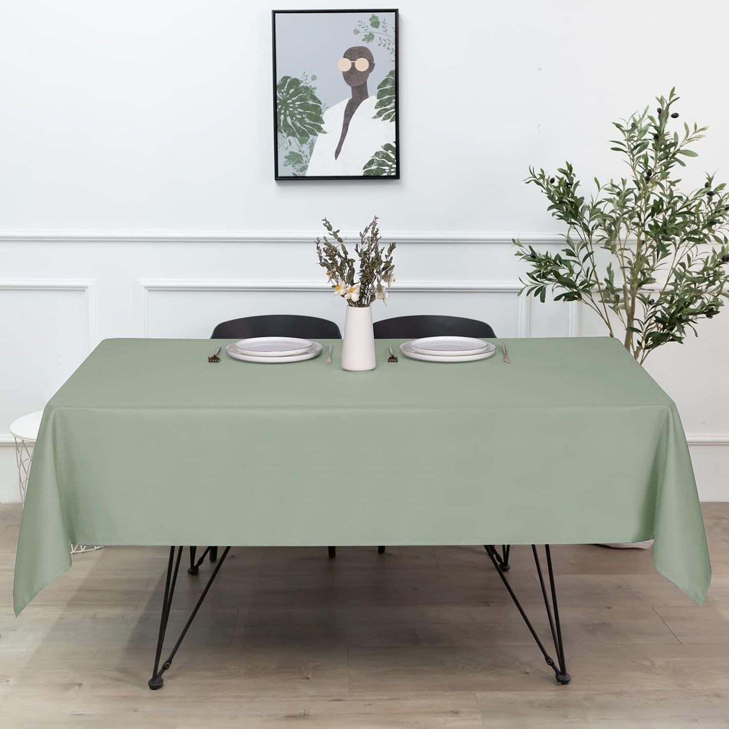 sancua Rectangle Tablecloth - 60 x 102 Inch - Stain and Wrinkle Resistant Washable Polyester Table Cloth, Decorative Fabric Table Cover for Dining Tables, Buffet Parties and Camping, Sage Green
