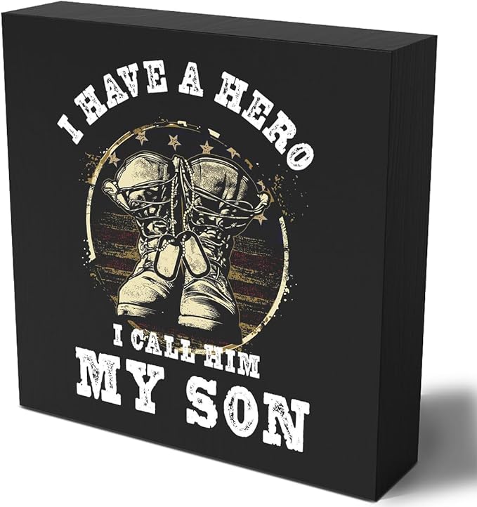 Woght Son Gifts Wooden Box Sign Plaque I have a Hero Call Him My Son Wood Box Sign Rustic Art Home Shelf Desk Decor 5 X 5 Inches